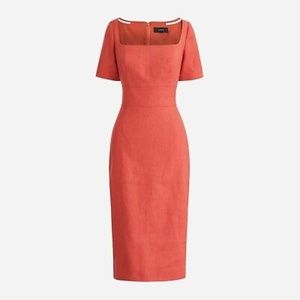 J. Crew Squareneck Sheath Dress in Stretch Linen Faded Spice 10 12